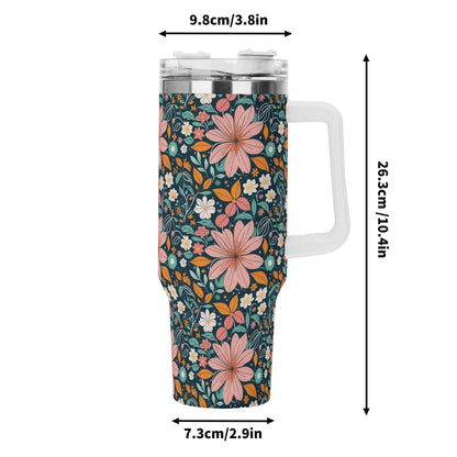 Wild Flowers 40oz Stainless Steel Tumbler Gift With White Handle and Straw - DeRose Seasonal