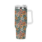 Pastel Flowers 40oz Stainless Steel Tumbler Gift With White Handle and Straw - DeRose Seasonal