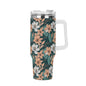 Pastel Floral 40oz Stainless Steel Tumbler Gift With White Handle and Straw - DeRose Seasonal