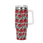 Red Leafy Roses 40oz Stainless Steel Tumbler Gift With White Handle and Straw - DeRose Seasonal