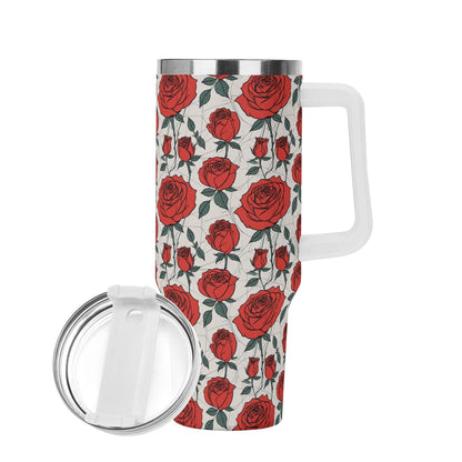 Red Roses 40oz Stainless Steel Tumbler Gift With White Handle and Straw - DeRose Seasonal