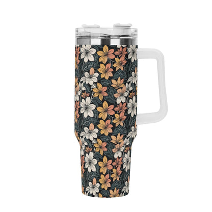 Field of Flowers 40oz Stainless Steel Tumbler Gift With White Handle and Straw - DeRose Seasonal