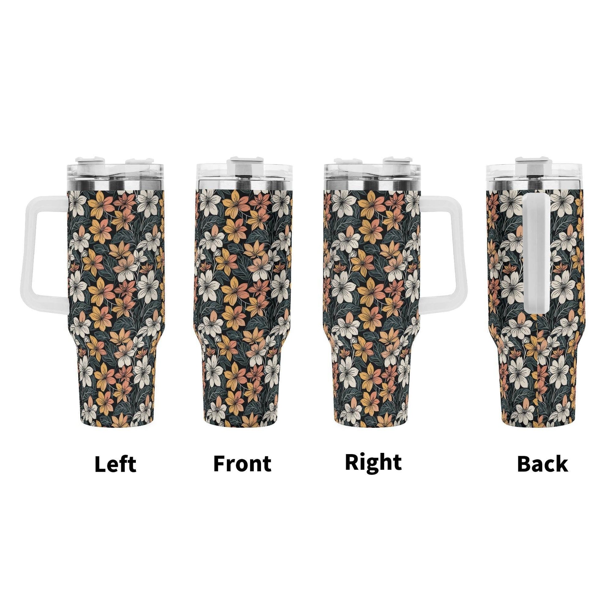 Field of Flowers 40oz Stainless Steel Tumbler Gift With White Handle and Straw - DeRose Seasonal
