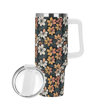 Field of Flowers 40oz Stainless Steel Tumbler Gift With White Handle and Straw - DeRose Seasonal