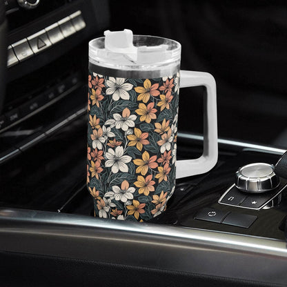 Field of Flowers 40oz Stainless Steel Tumbler Gift With White Handle and Straw - DeRose Seasonal