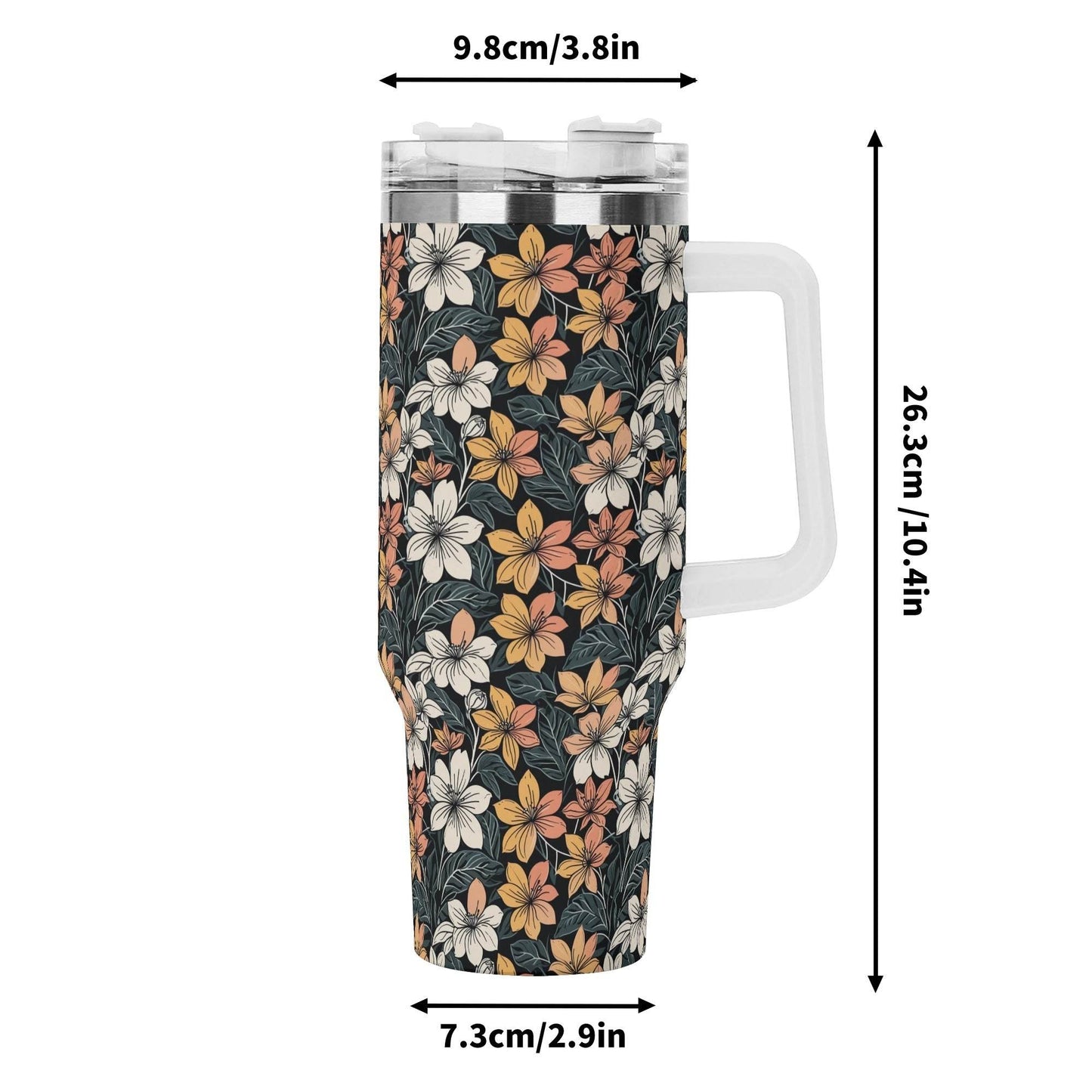 Field of Flowers 40oz Stainless Steel Tumbler Gift With White Handle and Straw - DeRose Seasonal