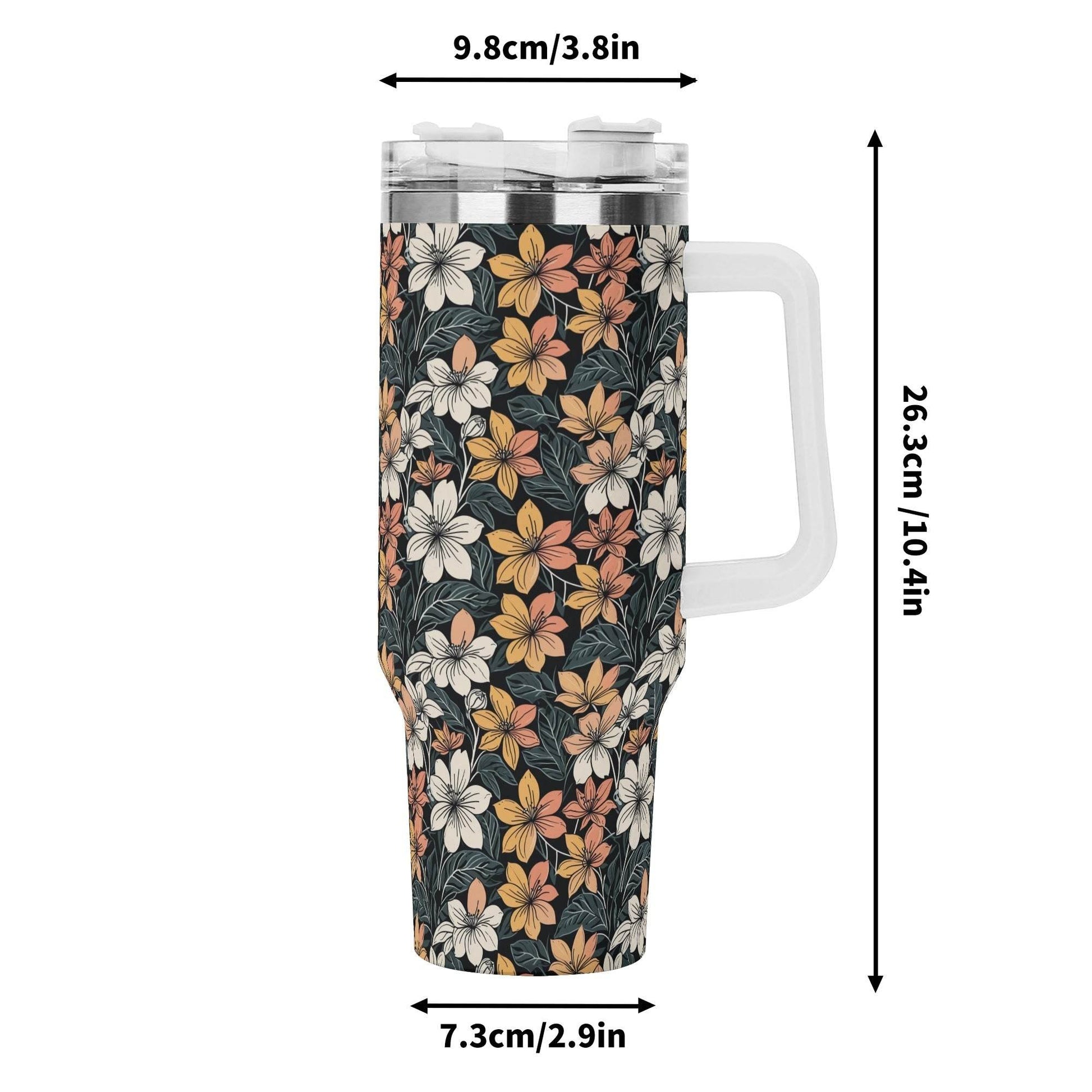 Field of Flowers 40oz Stainless Steel Tumbler Gift With White Handle and Straw - DeRose Seasonal