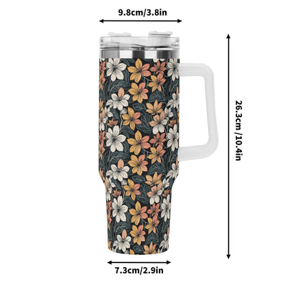 Field of Flowers 40oz Stainless Steel Tumbler Gift With White Handle and Straw - DeRose Seasonal