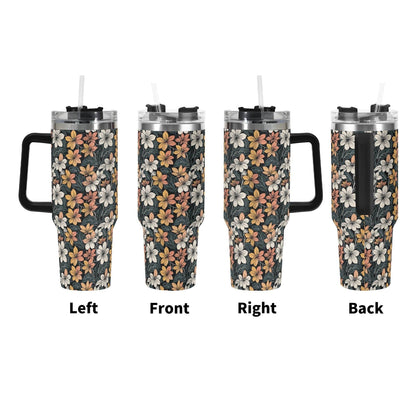 Field of Flowers 40oz Stainless Steel Tumbler Gift With Black Handle and Straw - DeRose Seasonal