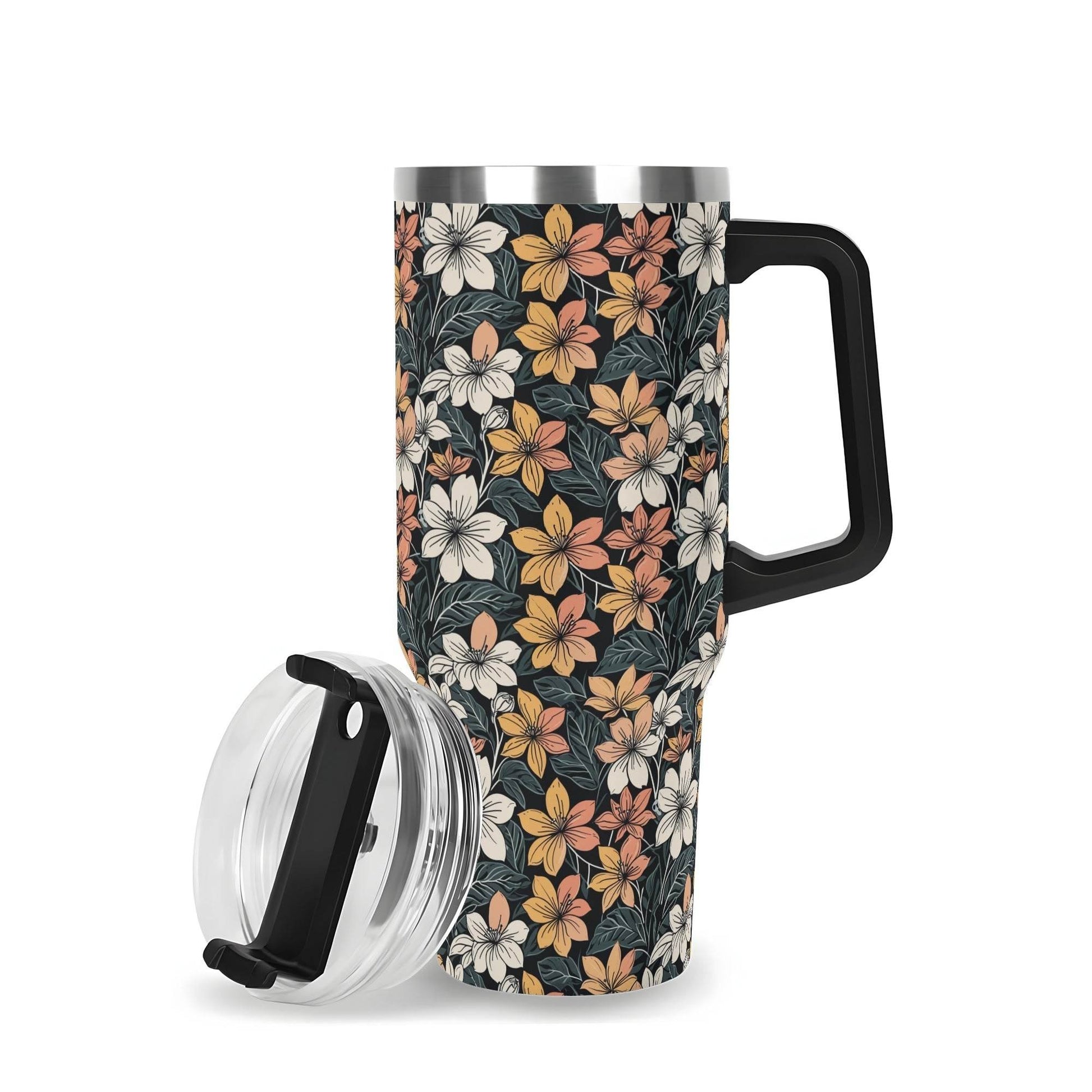 Field of Flowers 40oz Stainless Steel Tumbler Gift With Black Handle and Straw - DeRose Seasonal