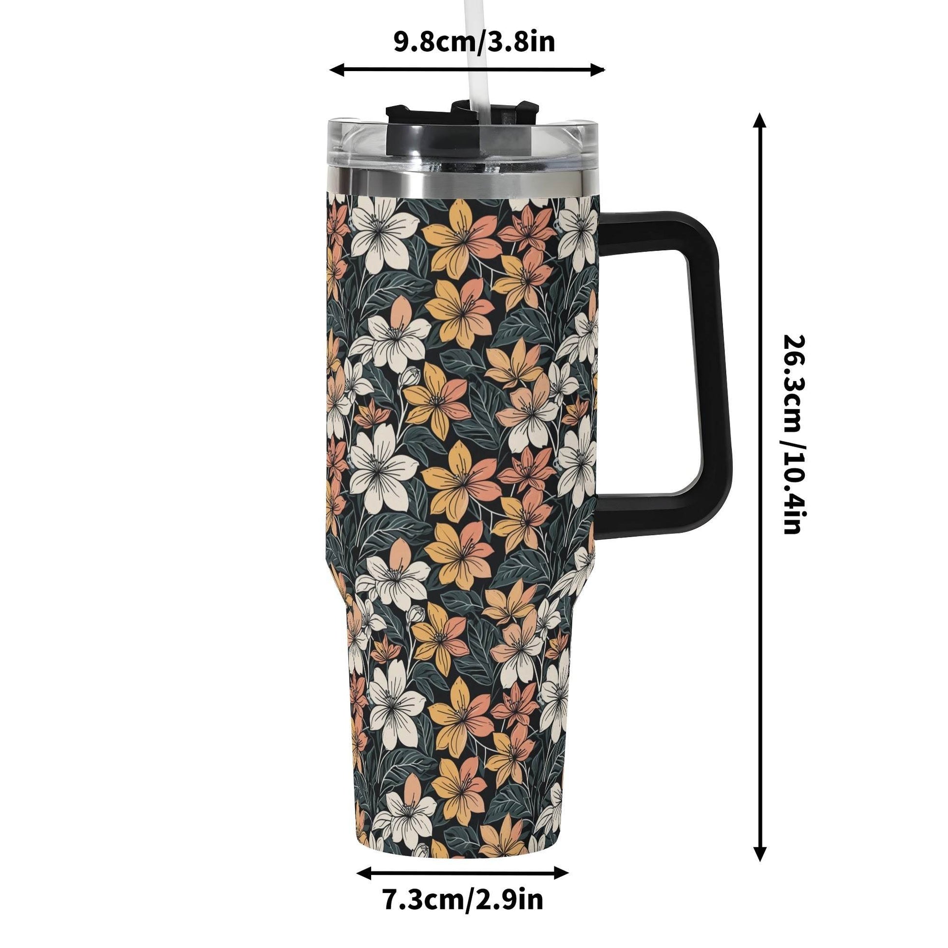 Field of Flowers 40oz Stainless Steel Tumbler Gift With Black Handle and Straw - DeRose Seasonal