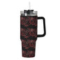 Red Light Rose 40oz Stainless Steel Tumbler Gift With Black Handle and Straw - DeRose Seasonal