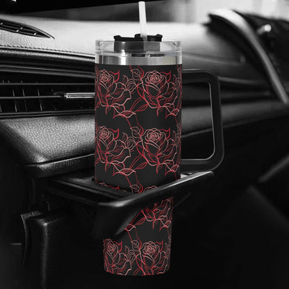 Red Light Rose 40oz Stainless Steel Tumbler Gift With Black Handle and Straw - DeRose Seasonal