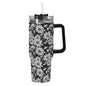 Black and White Daisys 40oz Stainless Steel Tumbler Gift With Black Handle and Straw - DeRose Seasonal