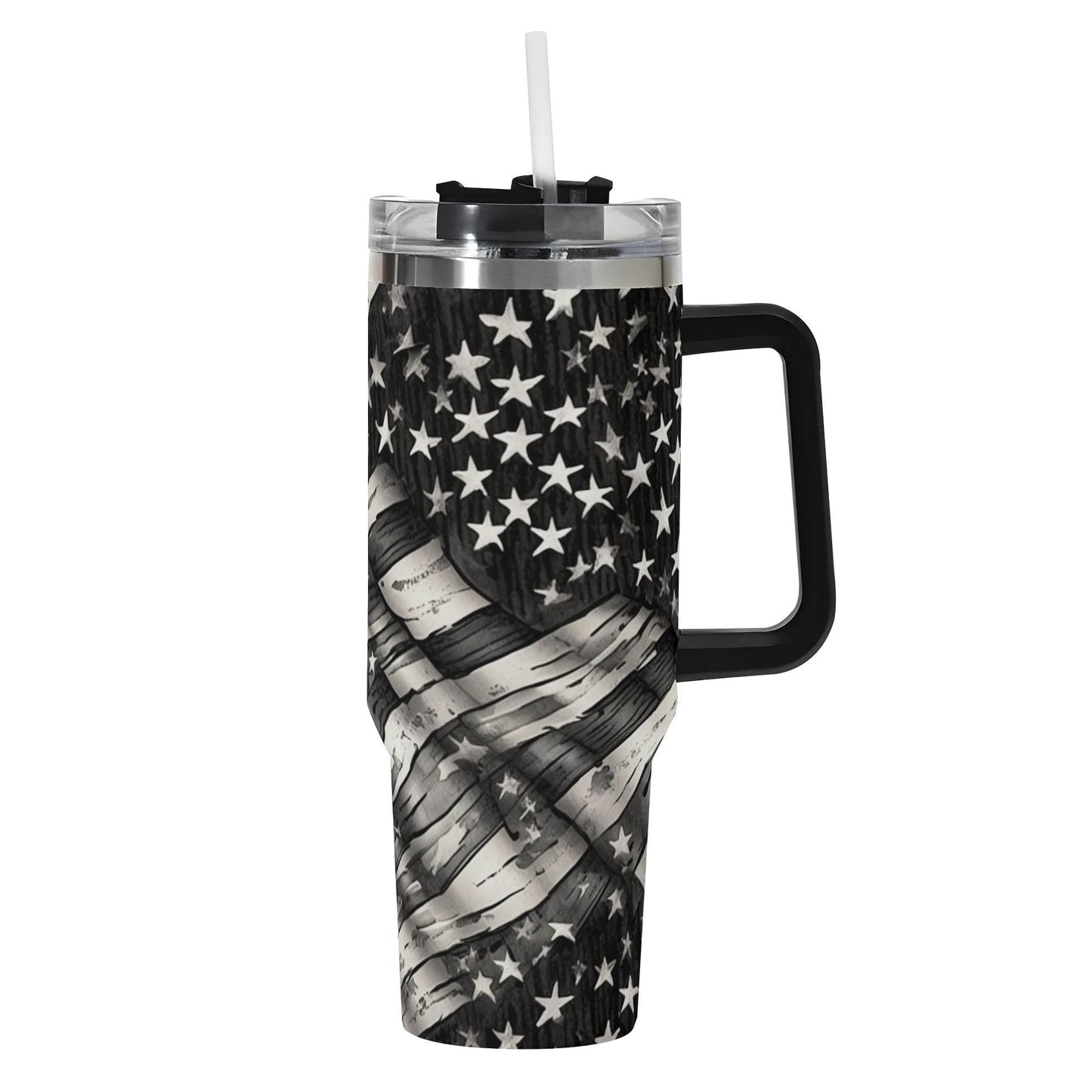 Battered Flag 40oz Stainless Steel Tumbler Gift With Black Handle and Straw - DeRose Seasonal