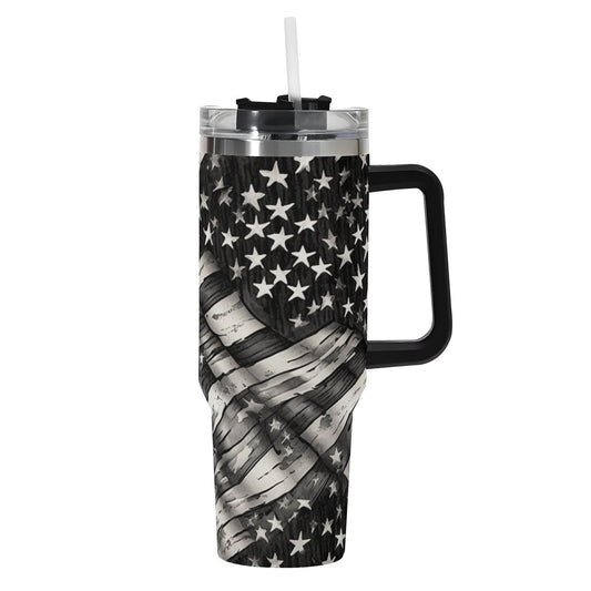 Battered Flag 40oz Stainless Steel Tumbler Gift With Black Handle and Straw - DeRose Seasonal