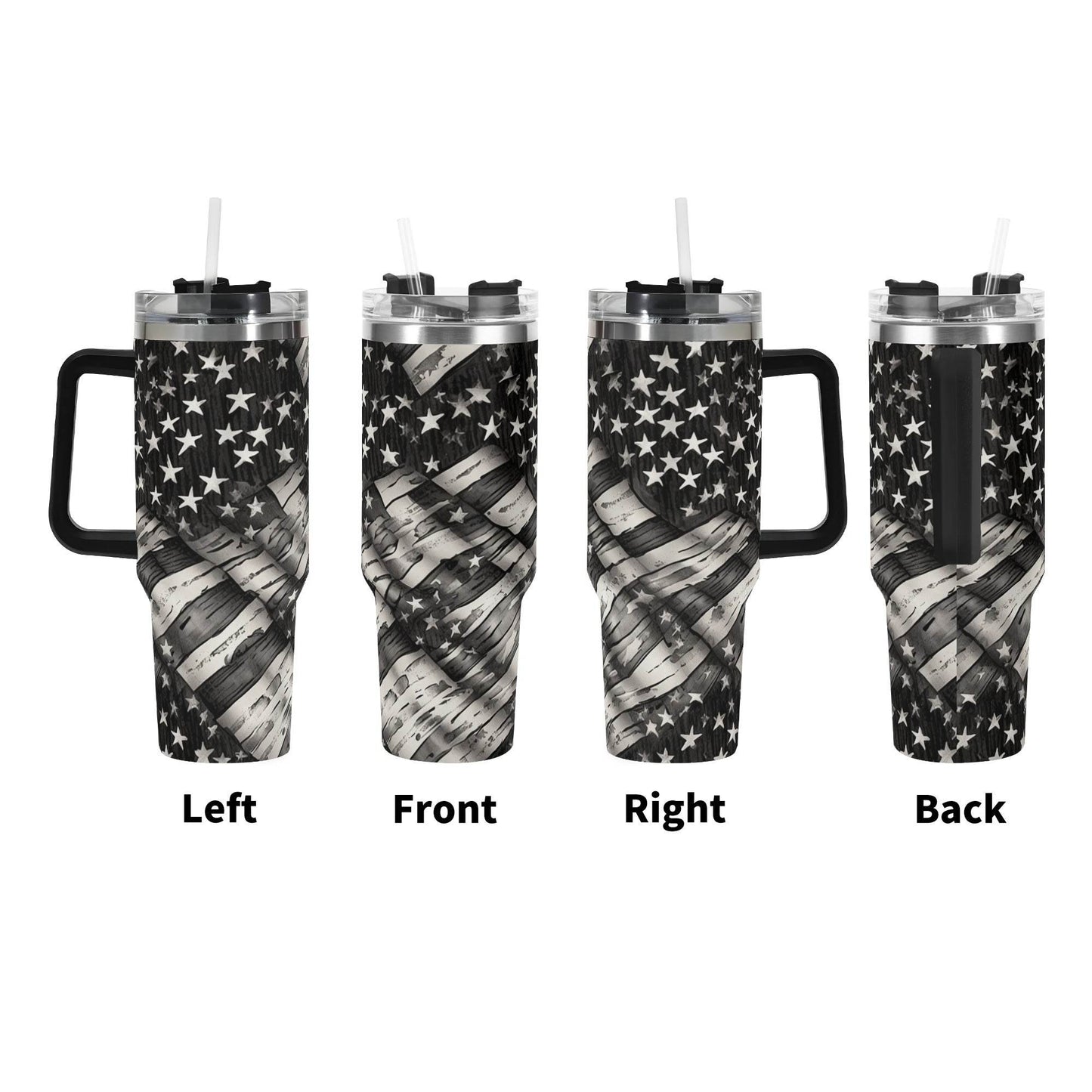 Battered Flag 40oz Stainless Steel Tumbler Gift With Black Handle and Straw - DeRose Seasonal