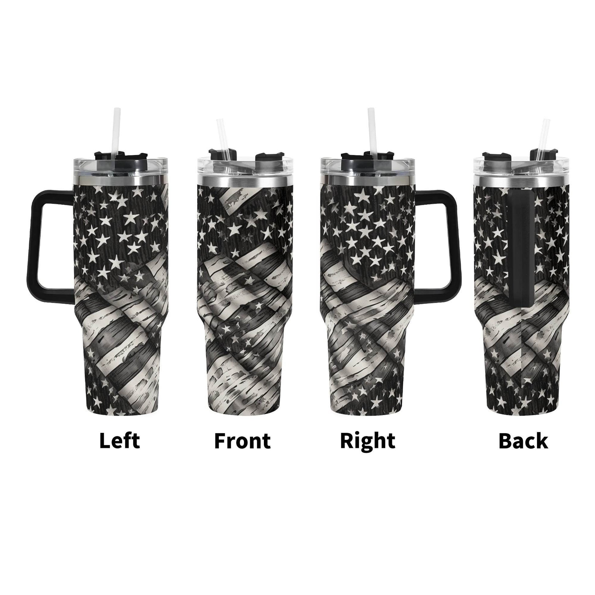 Battered Flag 40oz Stainless Steel Tumbler Gift With Black Handle and Straw - DeRose Seasonal