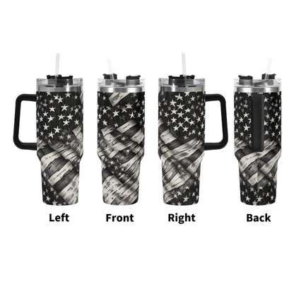 Battered Flag 40oz Stainless Steel Tumbler Gift With Black Handle and Straw - DeRose Seasonal