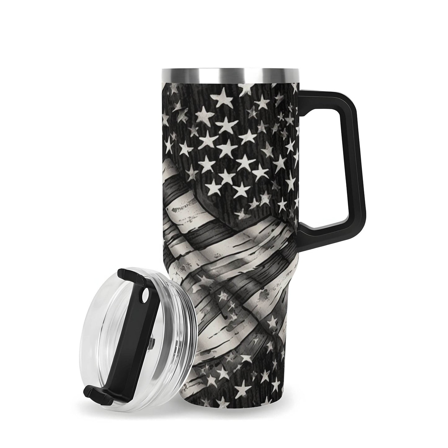 Battered Flag 40oz Stainless Steel Tumbler Gift With Black Handle and Straw - DeRose Seasonal