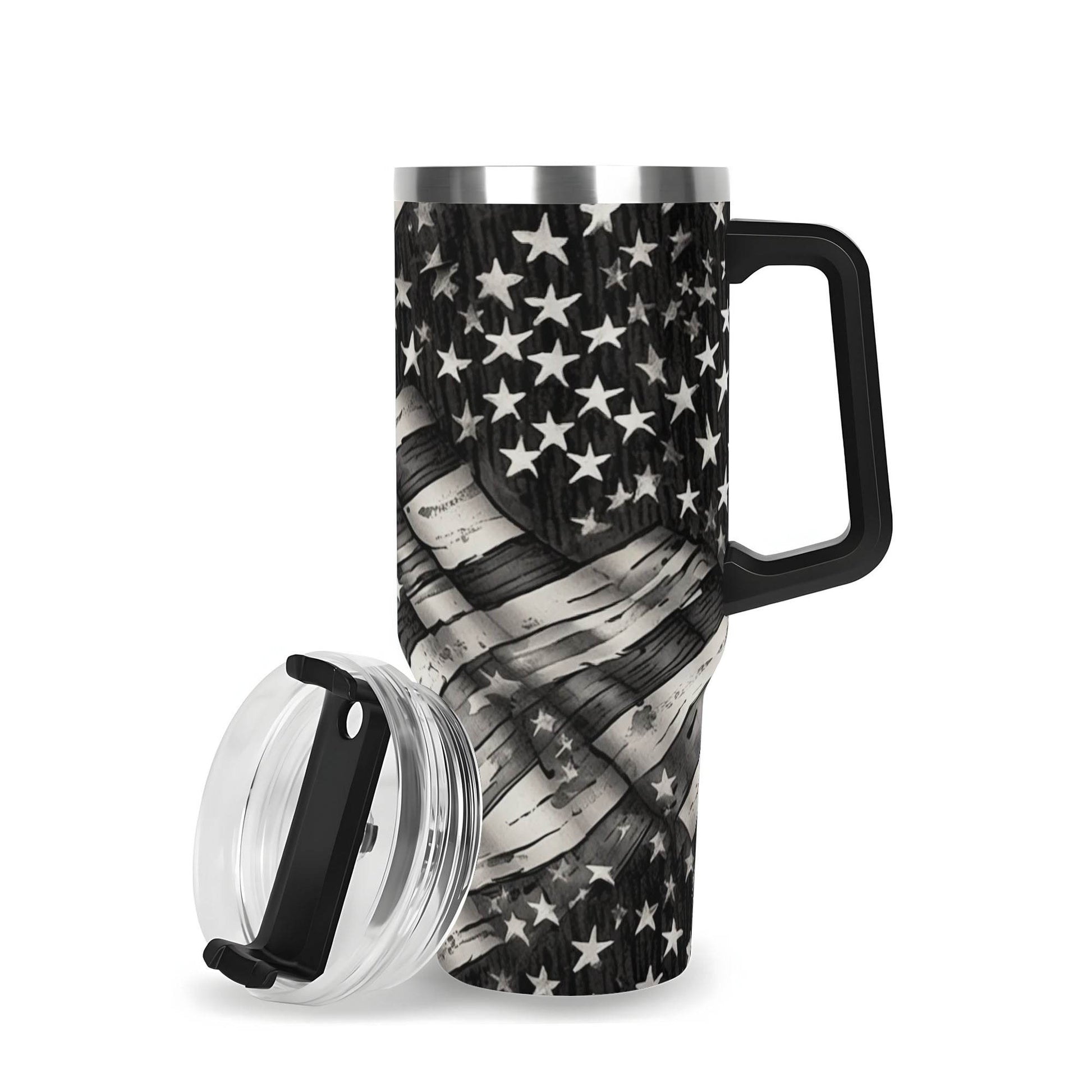 Battered Flag 40oz Stainless Steel Tumbler Gift With Black Handle and Straw - DeRose Seasonal