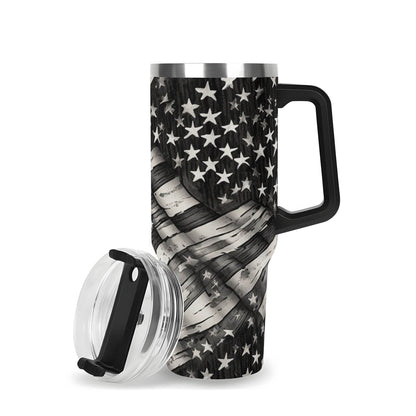 Battered Flag 40oz Stainless Steel Tumbler Gift With Black Handle and Straw - DeRose Seasonal