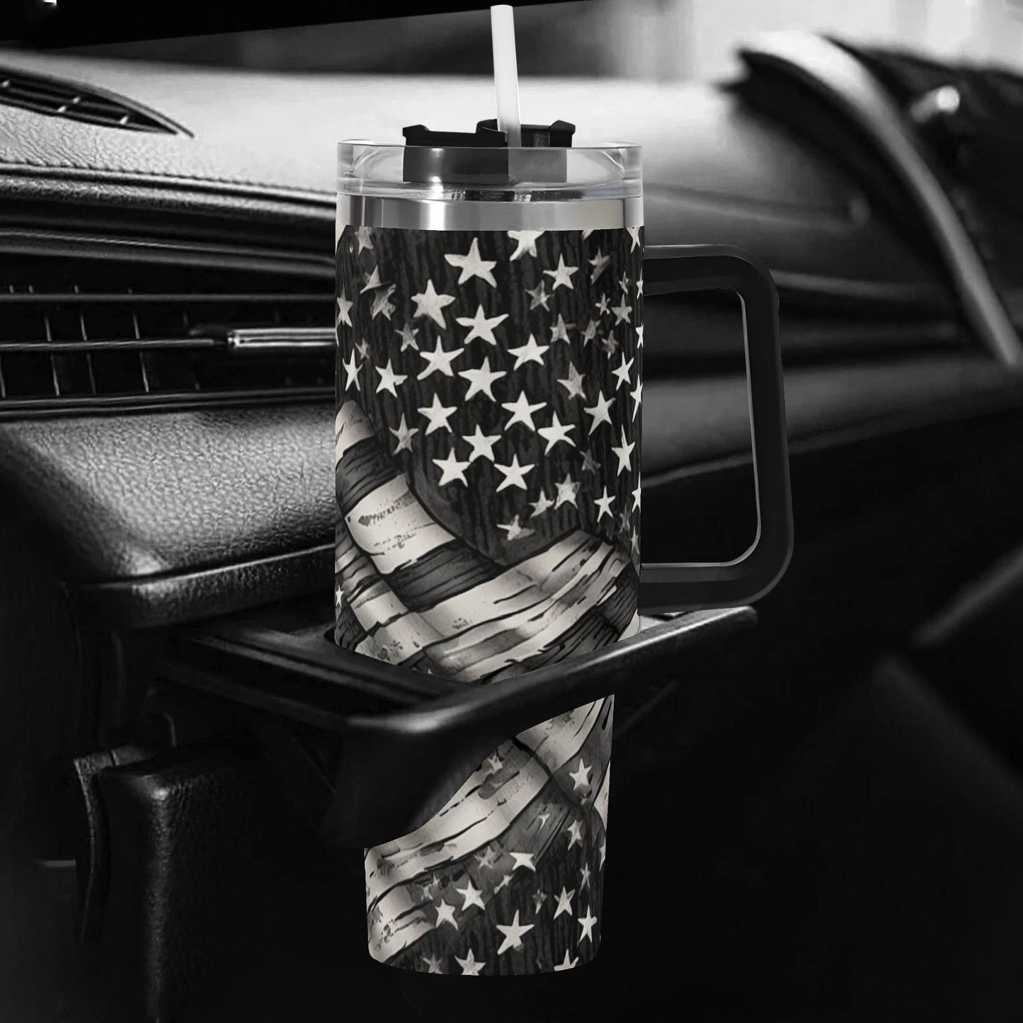 Battered Flag 40oz Stainless Steel Tumbler Gift With Black Handle and Straw - DeRose Seasonal