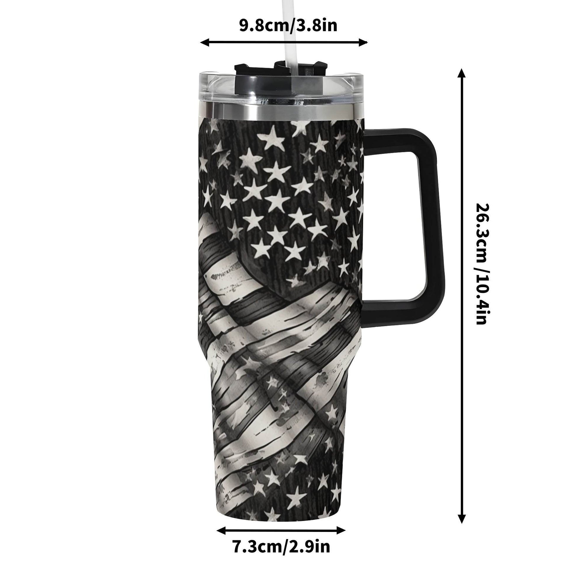 Battered Flag 40oz Stainless Steel Tumbler Gift With Black Handle and Straw - DeRose Seasonal