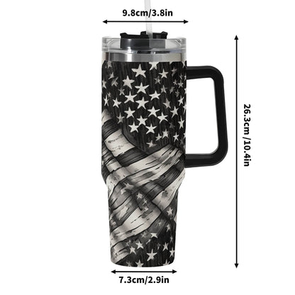 Battered Flag 40oz Stainless Steel Tumbler Gift With Black Handle and Straw - DeRose Seasonal