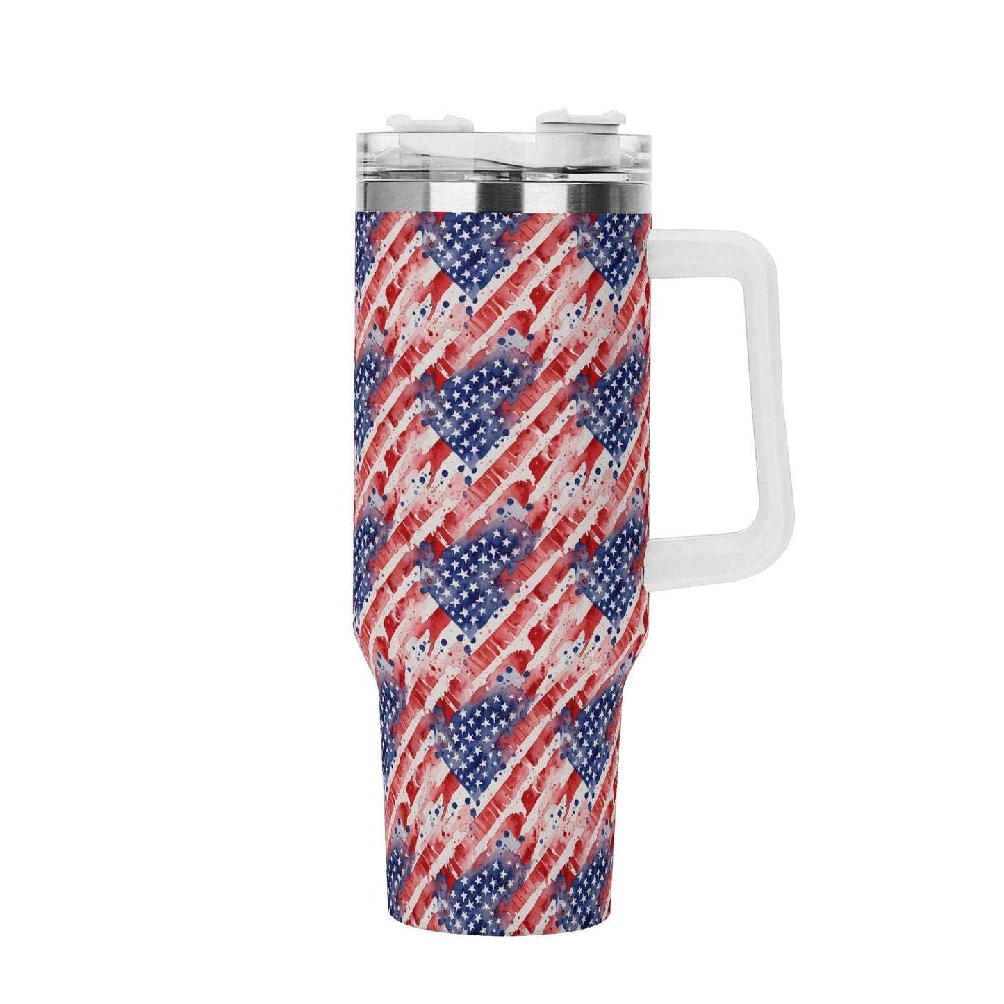 Watercolor Independence 40oz Stainless Steel Tumbler Gift With White Handle and Straw - DeRose Seasonal