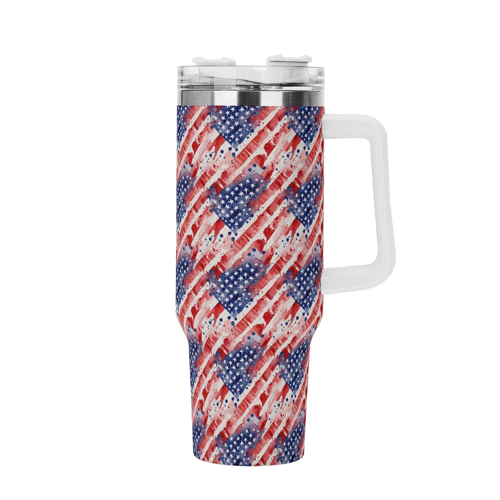 Watercolor Independence 40oz Stainless Steel Tumbler Gift With White Handle and Straw - DeRose Seasonal