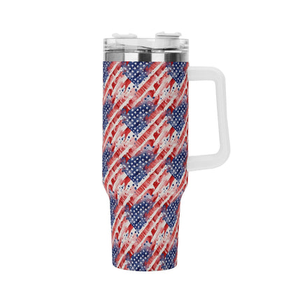 Watercolor Independence 40oz Stainless Steel Tumbler Gift With White Handle and Straw - DeRose Seasonal
