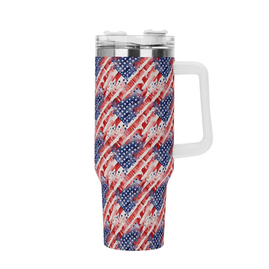 Watercolor Independence 40oz Stainless Steel Tumbler Gift With White Handle and Straw - DeRose Seasonal