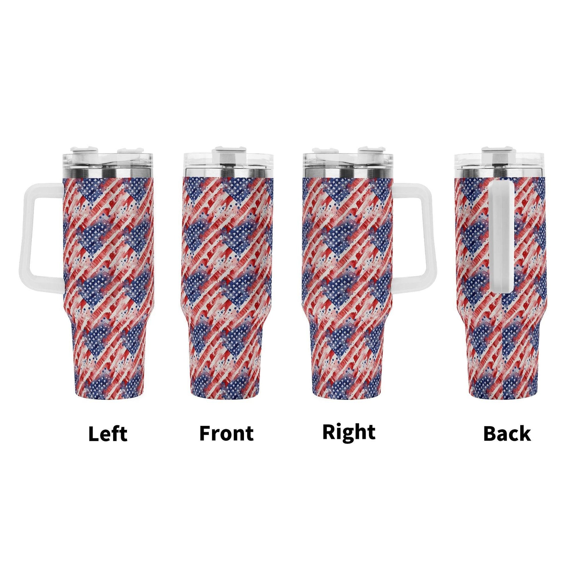 Watercolor Independence 40oz Stainless Steel Tumbler Gift With White Handle and Straw - DeRose Seasonal