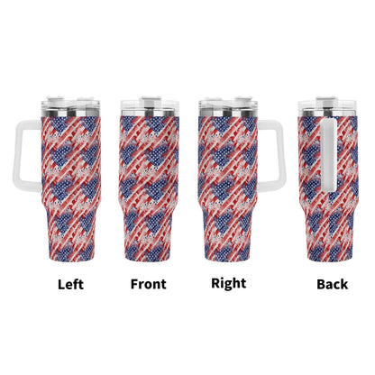 Watercolor Independence 40oz Stainless Steel Tumbler Gift With White Handle and Straw - DeRose Seasonal