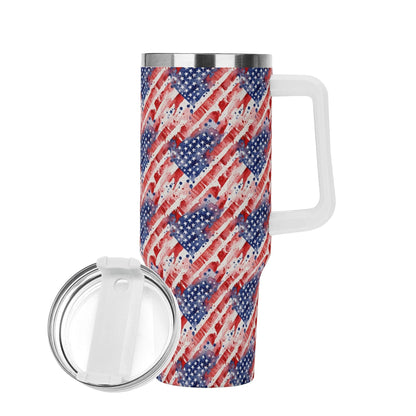 Watercolor Independence 40oz Stainless Steel Tumbler Gift With White Handle and Straw - DeRose Seasonal