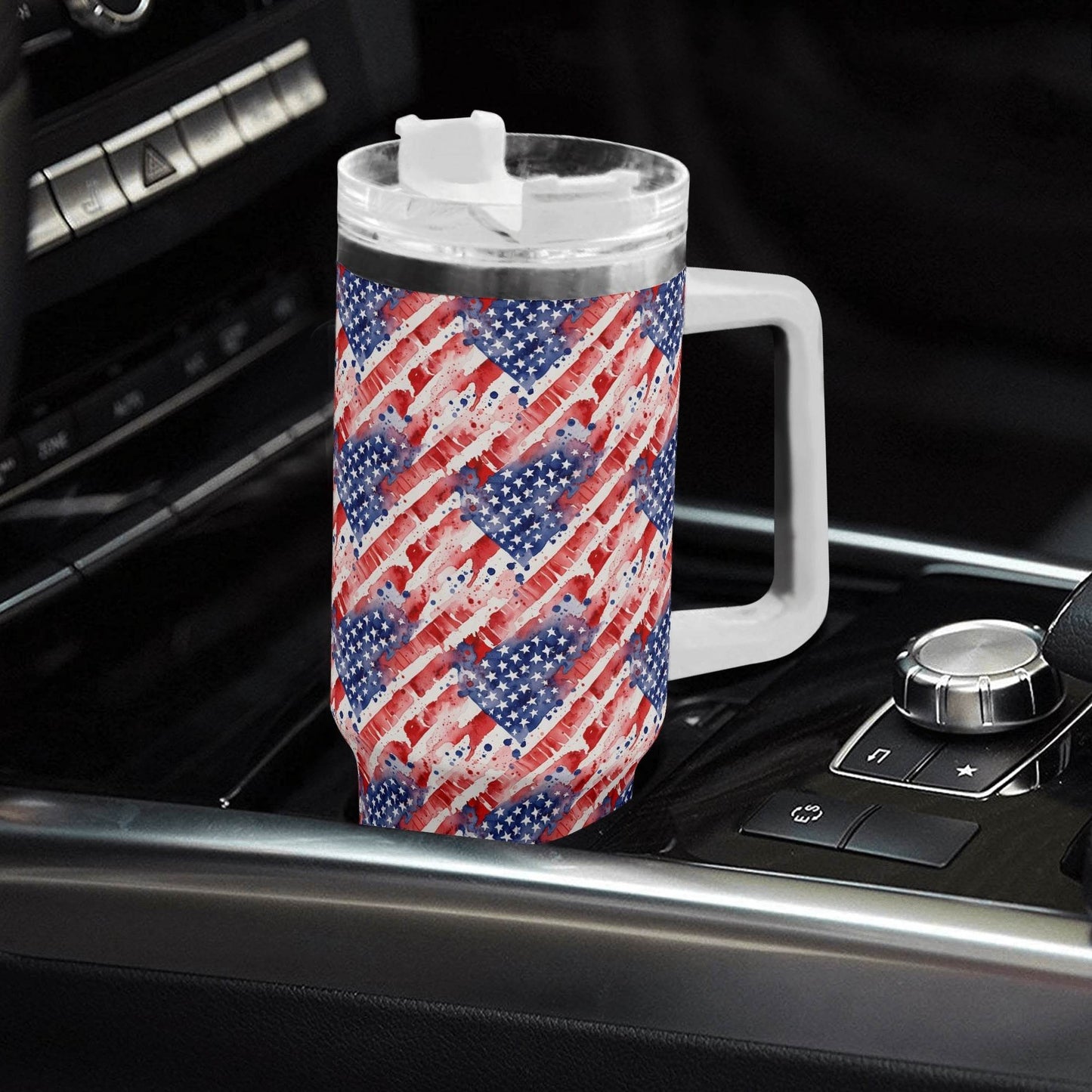 Watercolor Independence 40oz Stainless Steel Tumbler Gift With White Handle and Straw - DeRose Seasonal