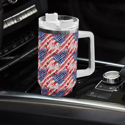 Watercolor Independence 40oz Stainless Steel Tumbler Gift With White Handle and Straw - DeRose Seasonal