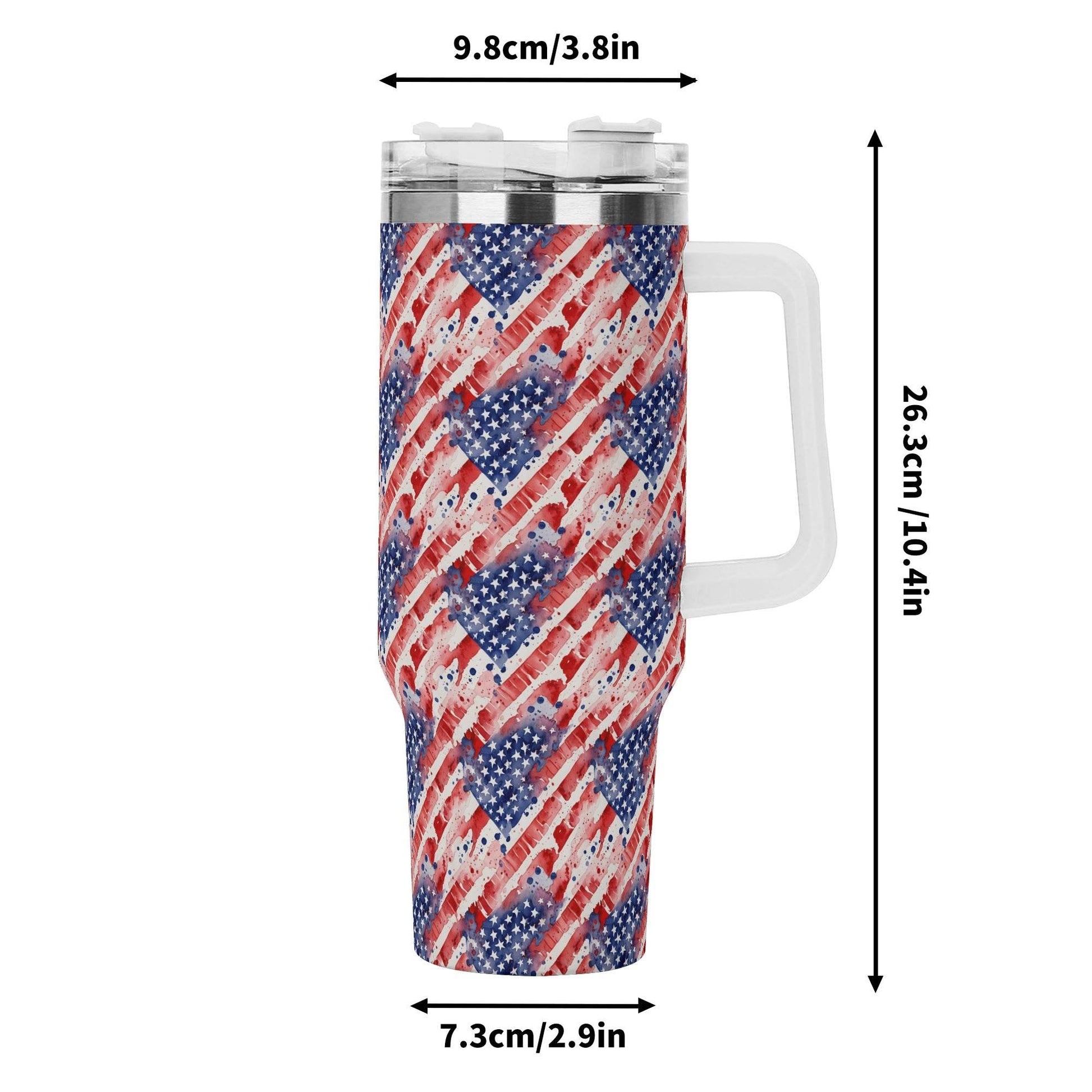 Watercolor Independence 40oz Stainless Steel Tumbler Gift With White Handle and Straw - DeRose Seasonal