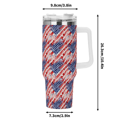 Watercolor Independence 40oz Stainless Steel Tumbler Gift With White Handle and Straw - DeRose Seasonal
