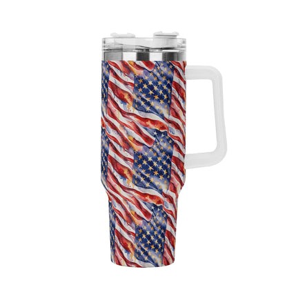 USA Proud 40oz Stainless Steel Tumbler Gift With White Handle and Straw - DeRose Seasonal