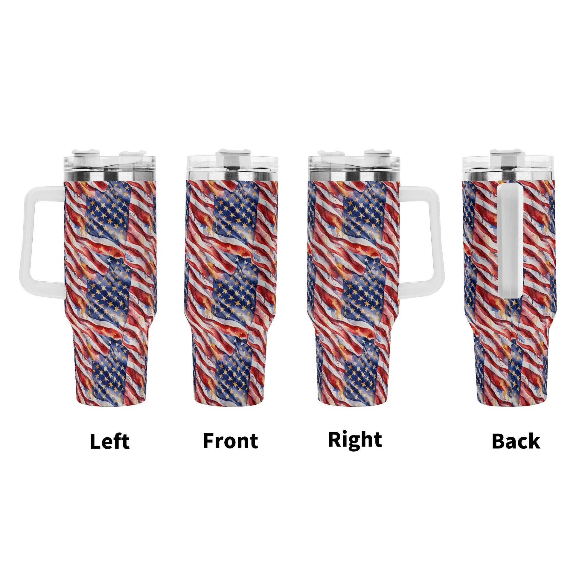 USA Proud 40oz Stainless Steel Tumbler Gift With White Handle and Straw - DeRose Seasonal