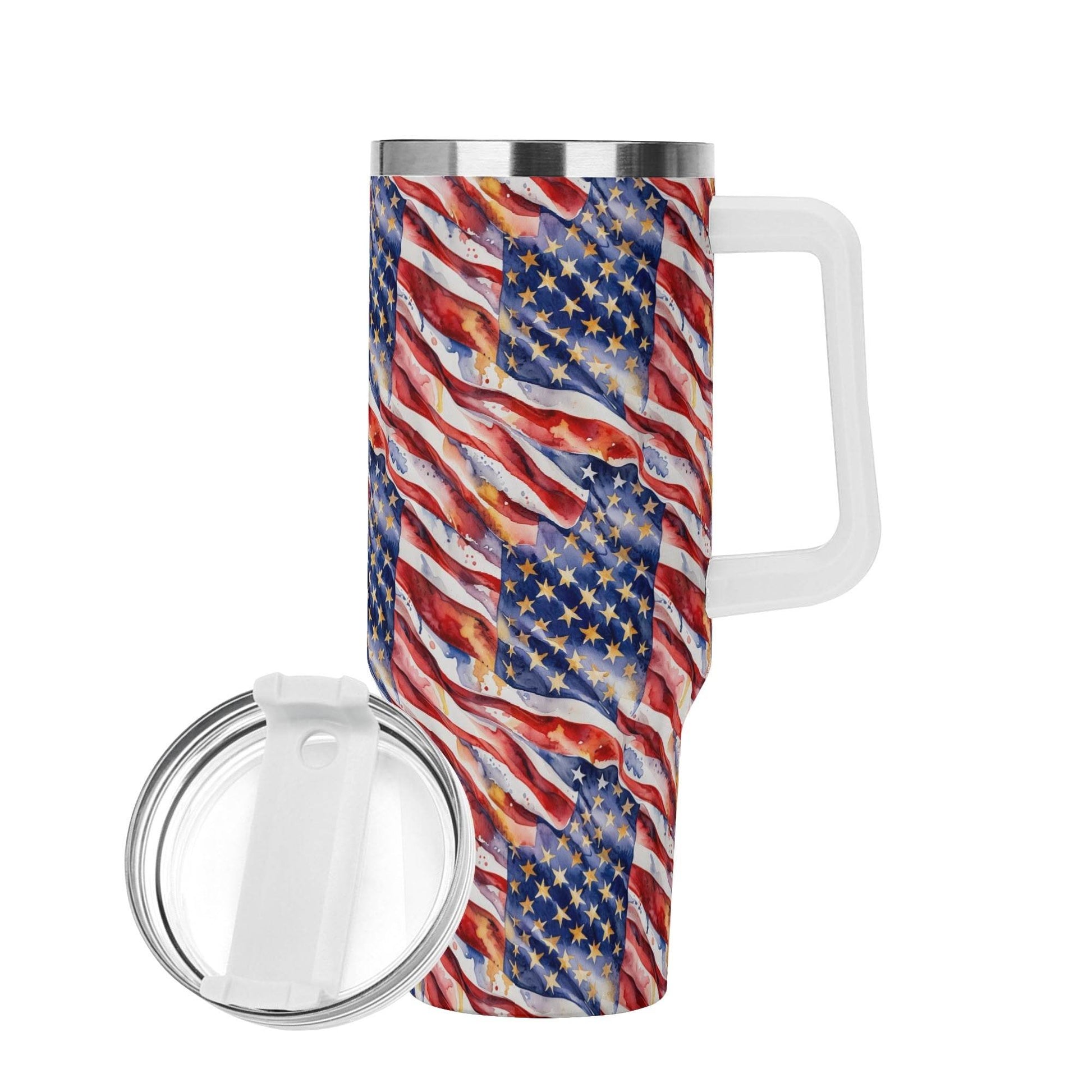 USA Proud 40oz Stainless Steel Tumbler Gift With White Handle and Straw - DeRose Seasonal