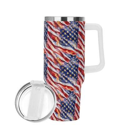 USA Proud 40oz Stainless Steel Tumbler Gift With White Handle and Straw - DeRose Seasonal