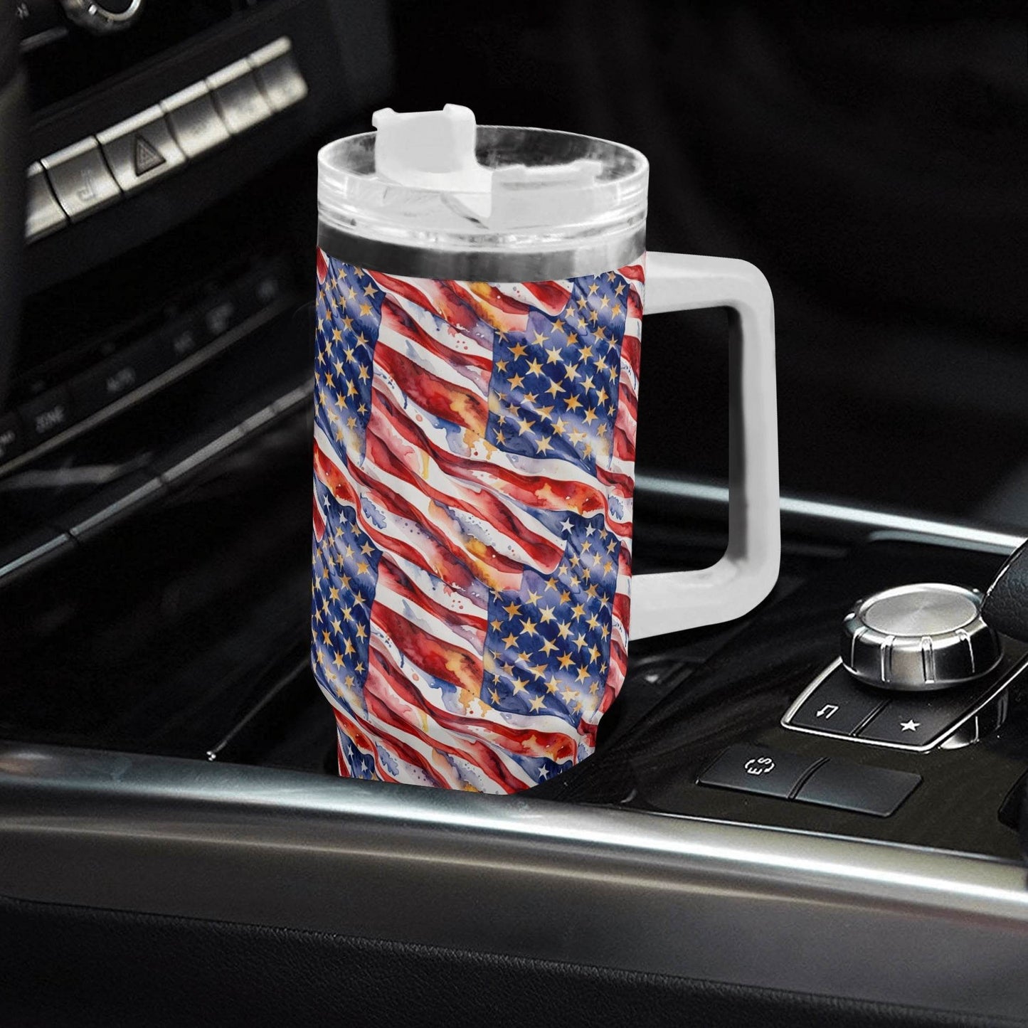 USA Proud 40oz Stainless Steel Tumbler Gift With White Handle and Straw - DeRose Seasonal