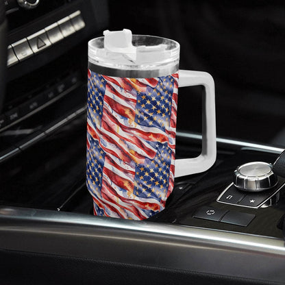 USA Proud 40oz Stainless Steel Tumbler Gift With White Handle and Straw - DeRose Seasonal