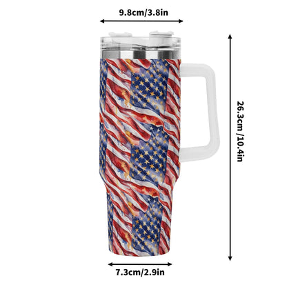 USA Proud 40oz Stainless Steel Tumbler Gift With White Handle and Straw - DeRose Seasonal