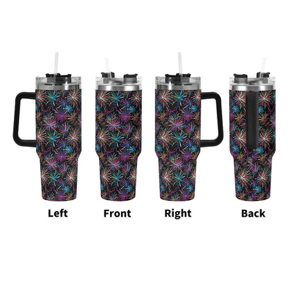 Sharp Fireworks 40oz Stainless Steel Tumbler Gift With Black Handle and Straw - DeRose Seasonal