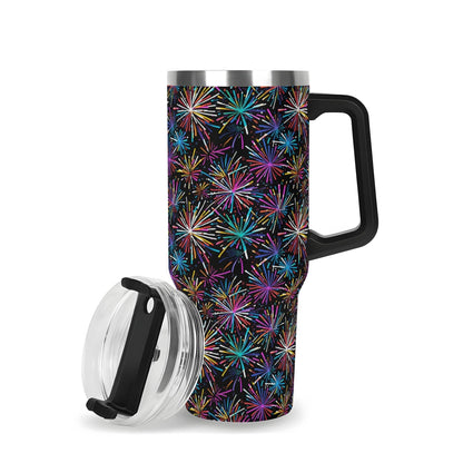 Sharp Fireworks 40oz Stainless Steel Tumbler Gift With Black Handle and Straw - DeRose Seasonal