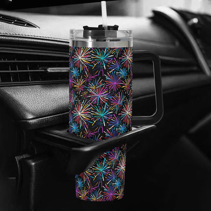 Sharp Fireworks 40oz Stainless Steel Tumbler Gift With Black Handle and Straw - DeRose Seasonal